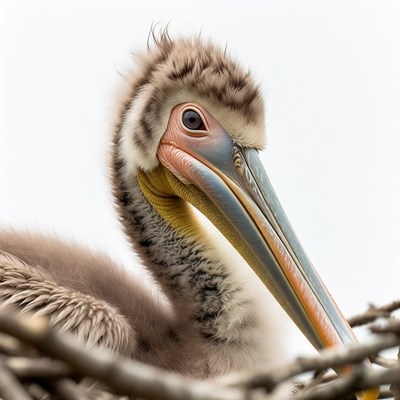 Baby pelican chick in nest