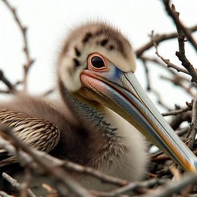 Baby pelican in nest