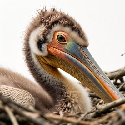 Baby pelican in nest
