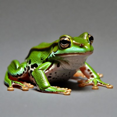 Green tree frog on gray background