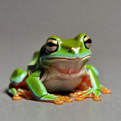 Green tree frog on gray background
