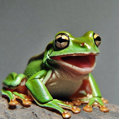 Green tree frog with open mouth
