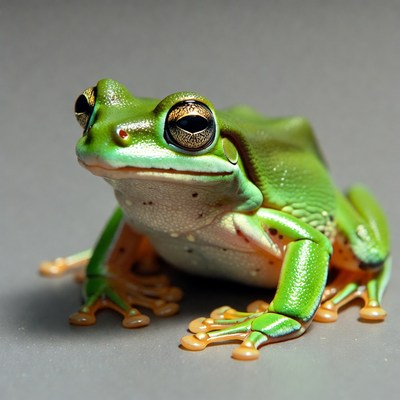 Green tree frog on gray background