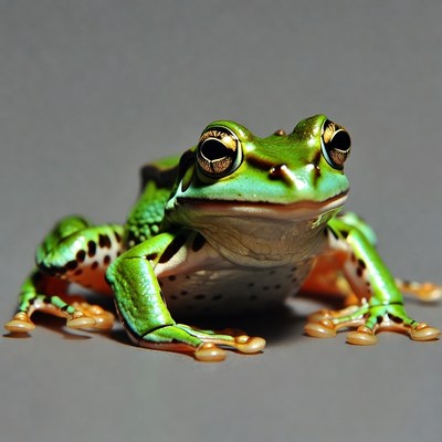Green tree frog on gray background