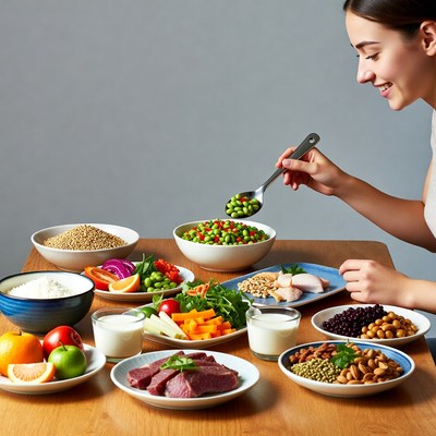 Woman Serving Edamame from Healthy Meal Platter