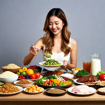Asian woman eating healthy food