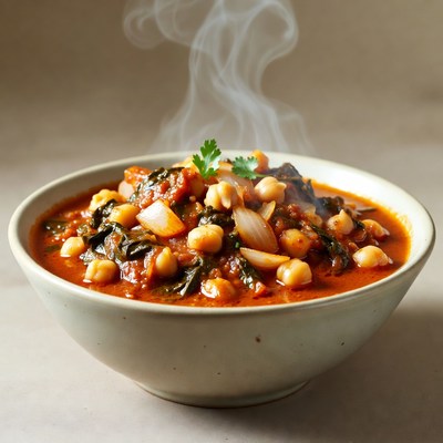 Steaming Chickpea Spinach Stew Bowl
