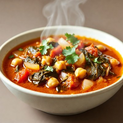 Steaming Chickpea Spinach Tomato Soup