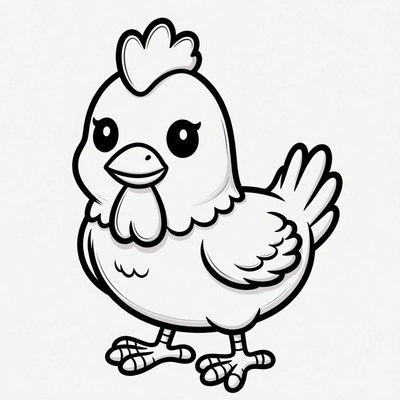 Cute cartoon chicken line art