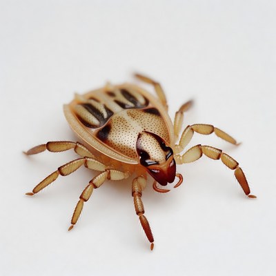 Brown tick on white background