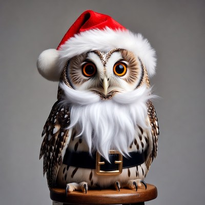 Owl Wearing Santa Hat and Beard