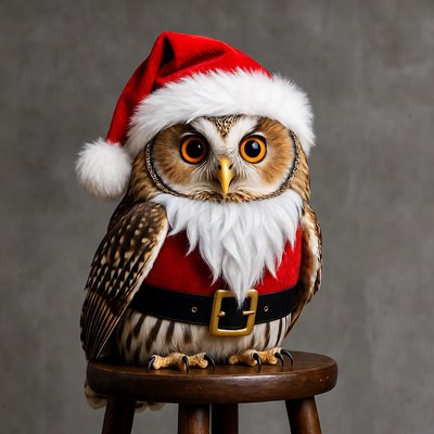 Owl Wearing Santa Claus Costume