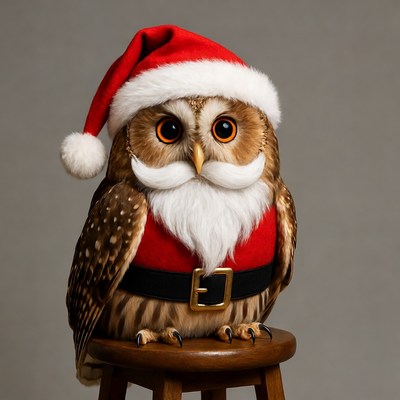 Owl Wearing Santa Claus Costume