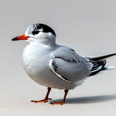 Common Tern standing on white background