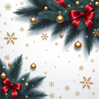 Christmas Fir Branches with Red Bow