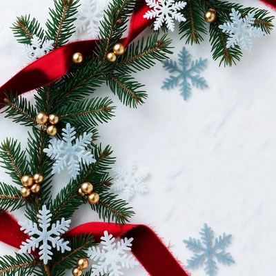 Christmas fir garland with red ribbon