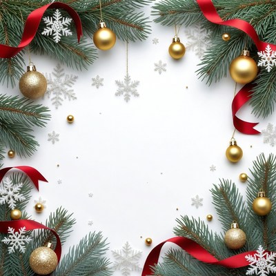 Christmas Fir Branches Gold Ornaments Frame