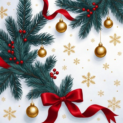 Christmas Fir Branches with Gold Ornaments