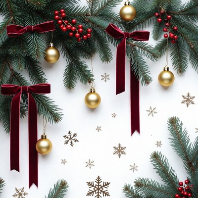 Christmas Fir Branches with Gold Ornaments