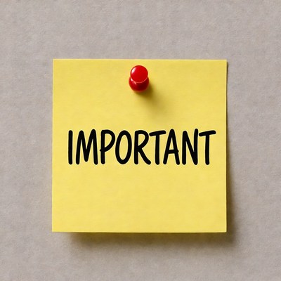 Yellow Important Note with Red Pin