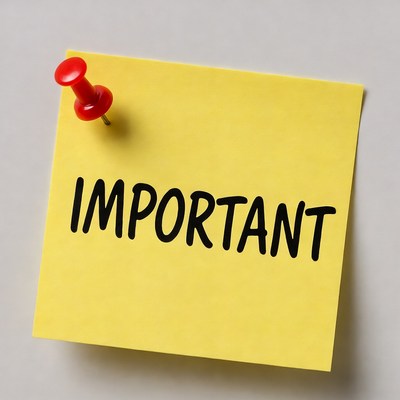 Yellow IMPORTANT Note with Red Pin