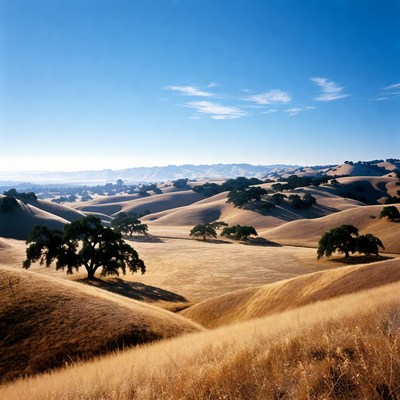 Golden Rolling Hills with Oak Trees