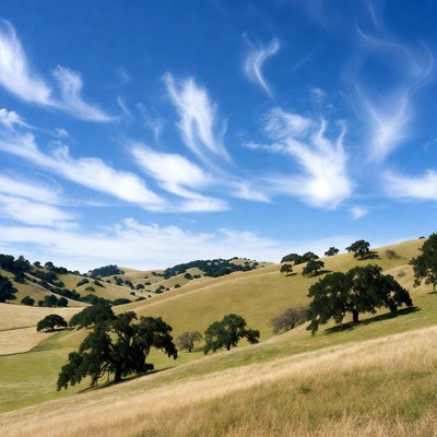 Golden Rolling Hills Under Blue Sky
