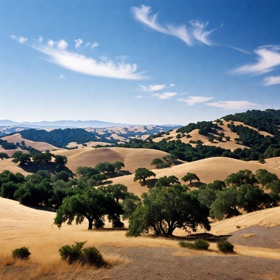 Golden Rolling Hills with Oak Trees