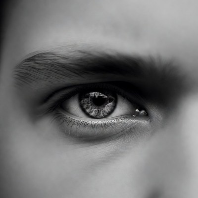 Close-up man eye black and white