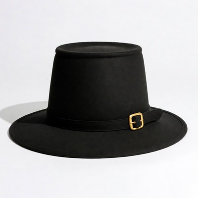 Black felt top hat with gold buckle