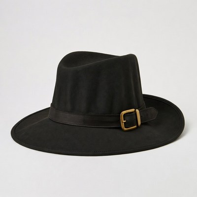Black felt fedora hat with buckle
