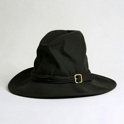 Black Wide-Brim Hat with Gold Buckle