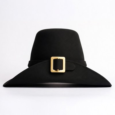 Black Pilgrim Hat with Gold Buckle