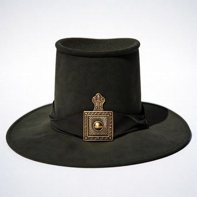 Green velvet top hat with gold ornaments