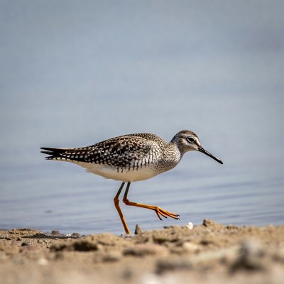 Ruff sandpiper wading in shallow water