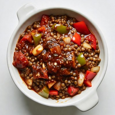 Lentil stew with peppers and onions