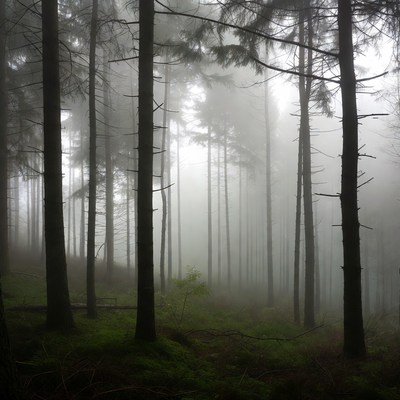 Foggy Pine Forest Landscape