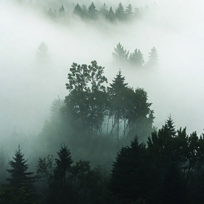 Foggy Forest with Pine Trees