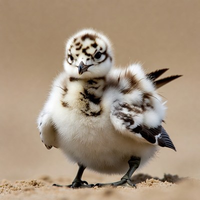 Fluffy Piping Plover Chick on Sand