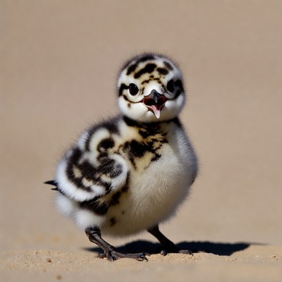 Fluffy black and white baby bird