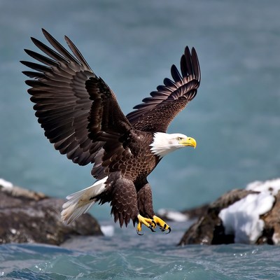Bald Eagle Flying Over Water