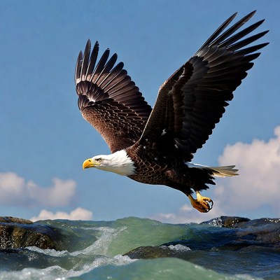Bald Eagle Flying Over Water