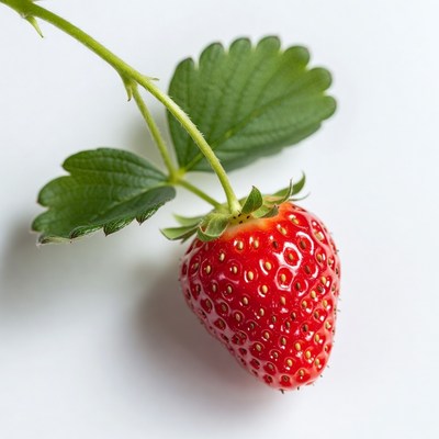 Ripe strawberry on green stem