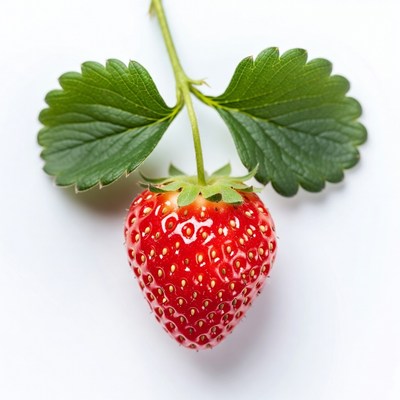Fresh strawberry with green leaves