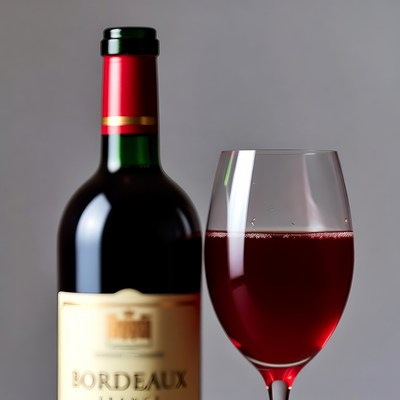 Bordeaux Red Wine Bottle and Glass