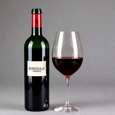 Bordeaux Wine Bottle and Glass