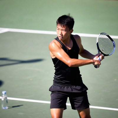 Asian man playing tennis