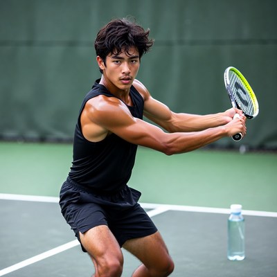 Asian man playing tennis