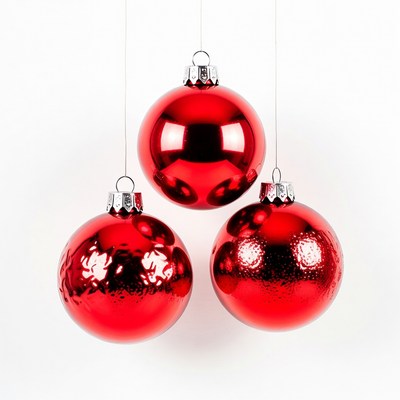 Three Red Christmas Baubles Hanging