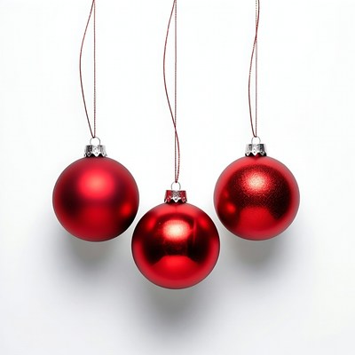 Three Red Christmas Ornaments Hanging